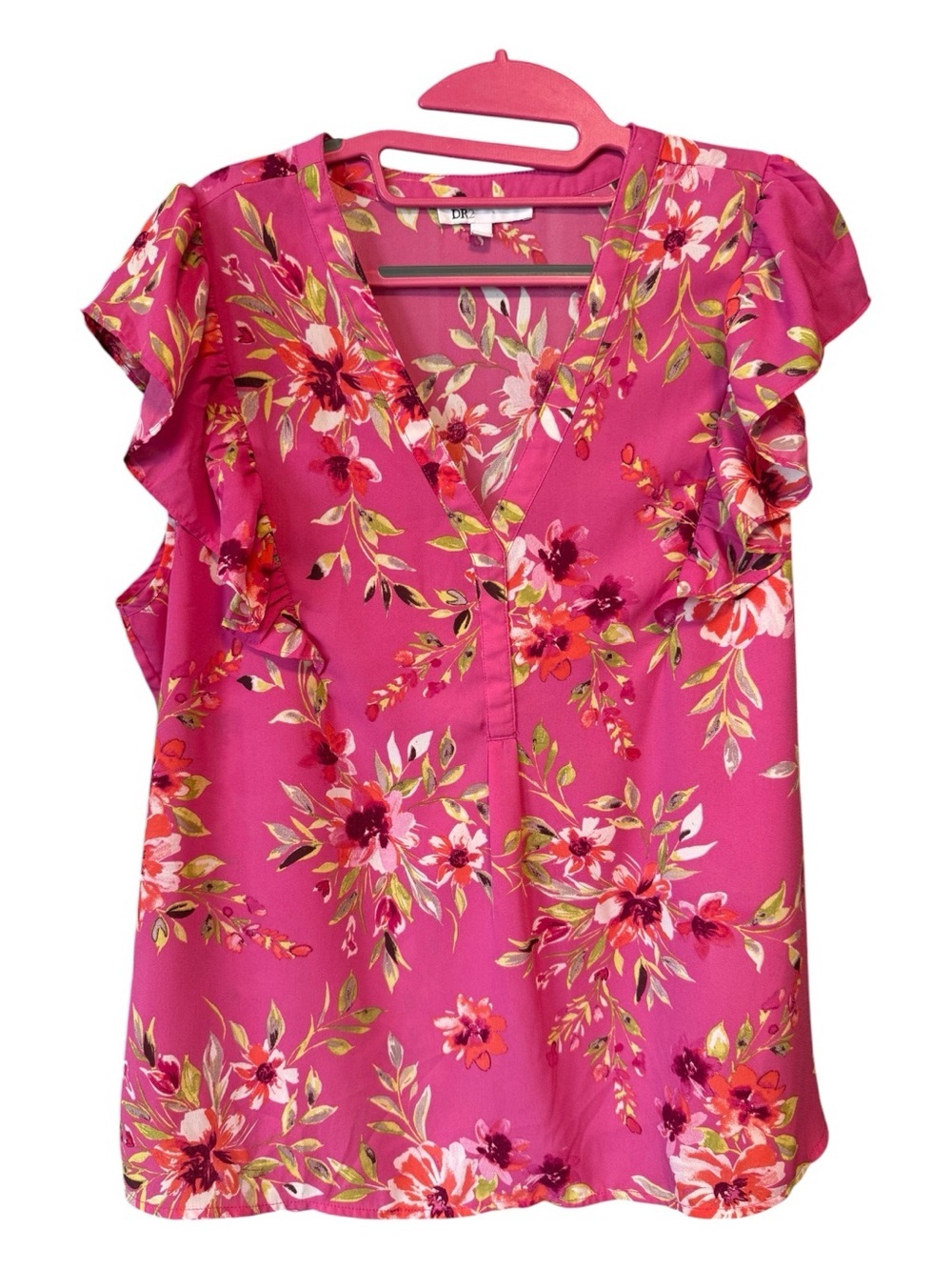 DR2 Floral Flutter Sleeve Blouse – Size Large | EUC